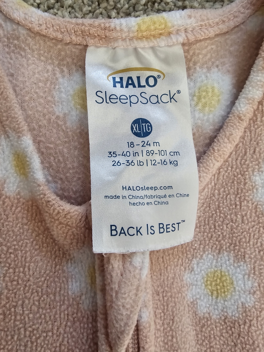 HALO Peach Floral SleepSack Wearable Blanket with Yellow Flower Accents